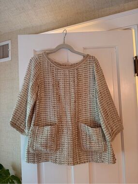 Shannon McLean - Textured Pullover Jacket with Pockets in Tan/White, Size Small